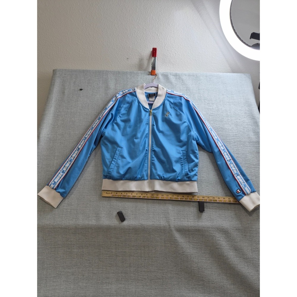 Champion Track Jacket Womens 2XL Blue Tape Logo Full Zip Athleisure Cropped